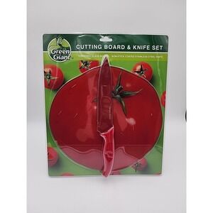 NEW Jolly Green Giant Tempered Glass Cutting Board And Knife Set Tomato